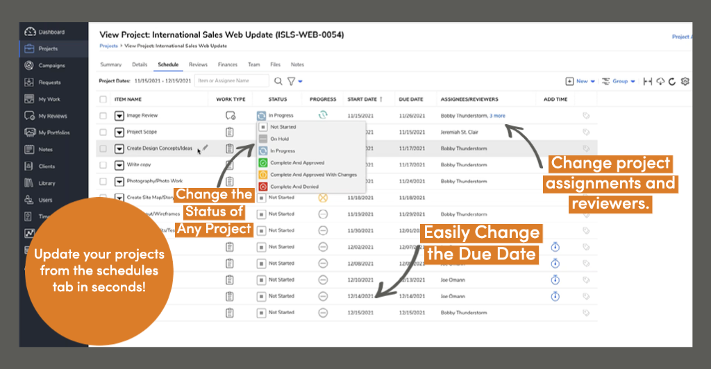 project management with inline editing tool