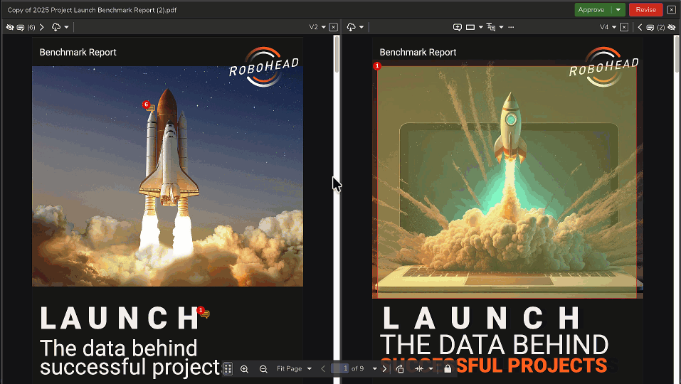 Image depicts the Version Compare feature for RoboHead